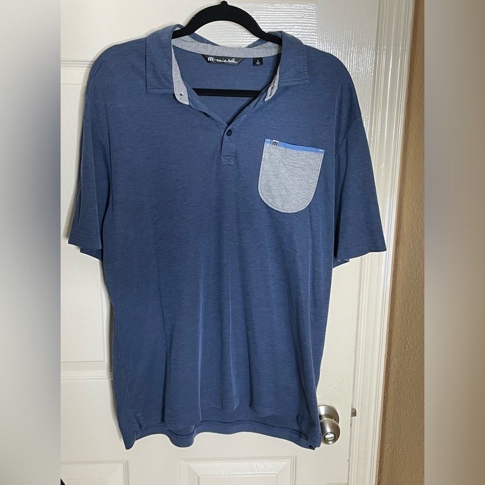 Travis Matthew Men's Polo Shirt Cyan Blue Pima Cotton Blend Size Large - Picture 5 of 9